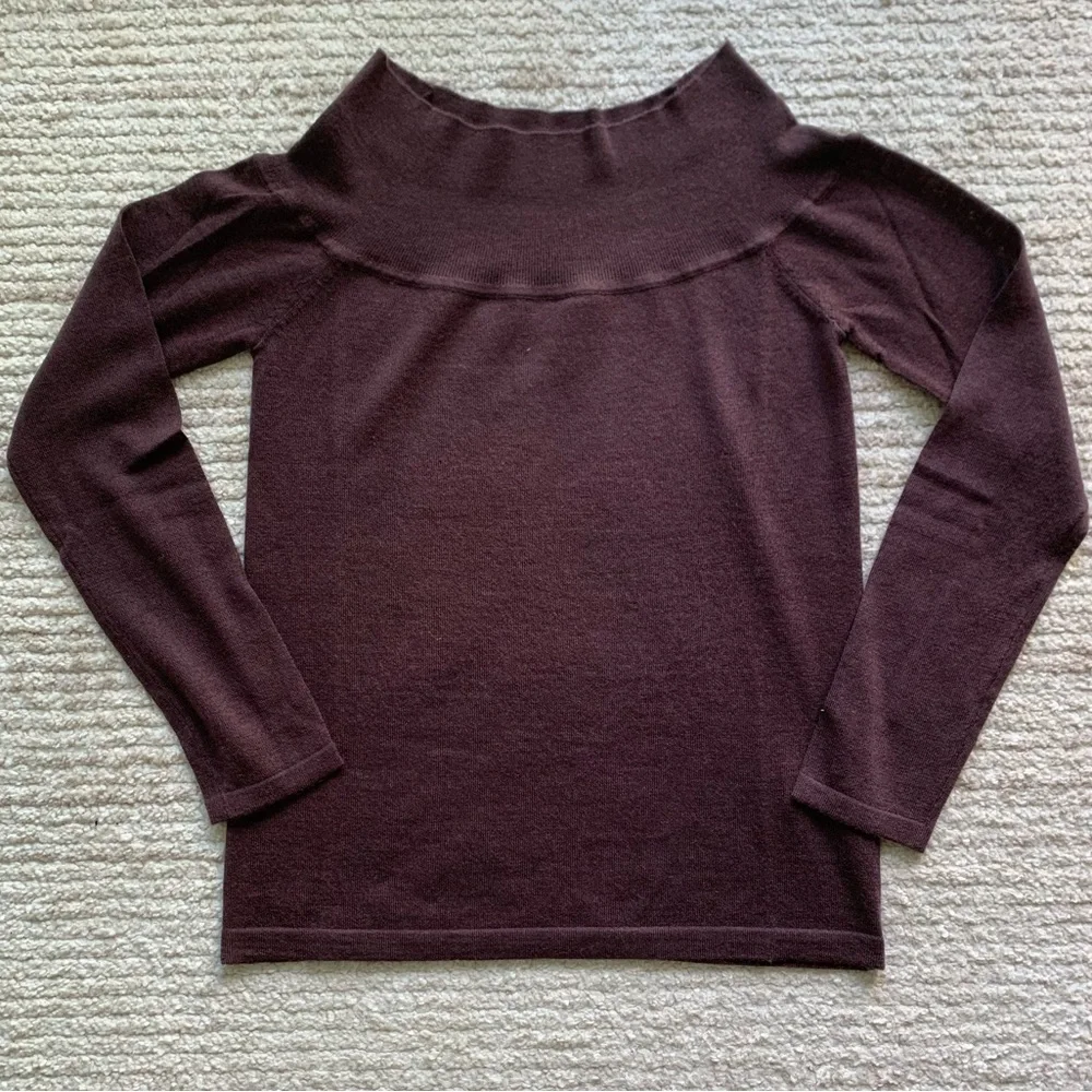Enza Costa Tissue Wool/Cashmere Exposed Shoulder Sweater Brown NWOT Size Medium - Picture 2 of 7